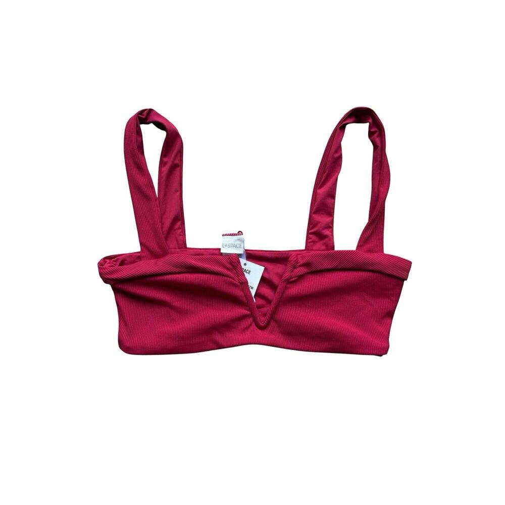 L Space Ribbed Bikini Top Size Small NWT Strawberry Red Lee Lee Swimming Top